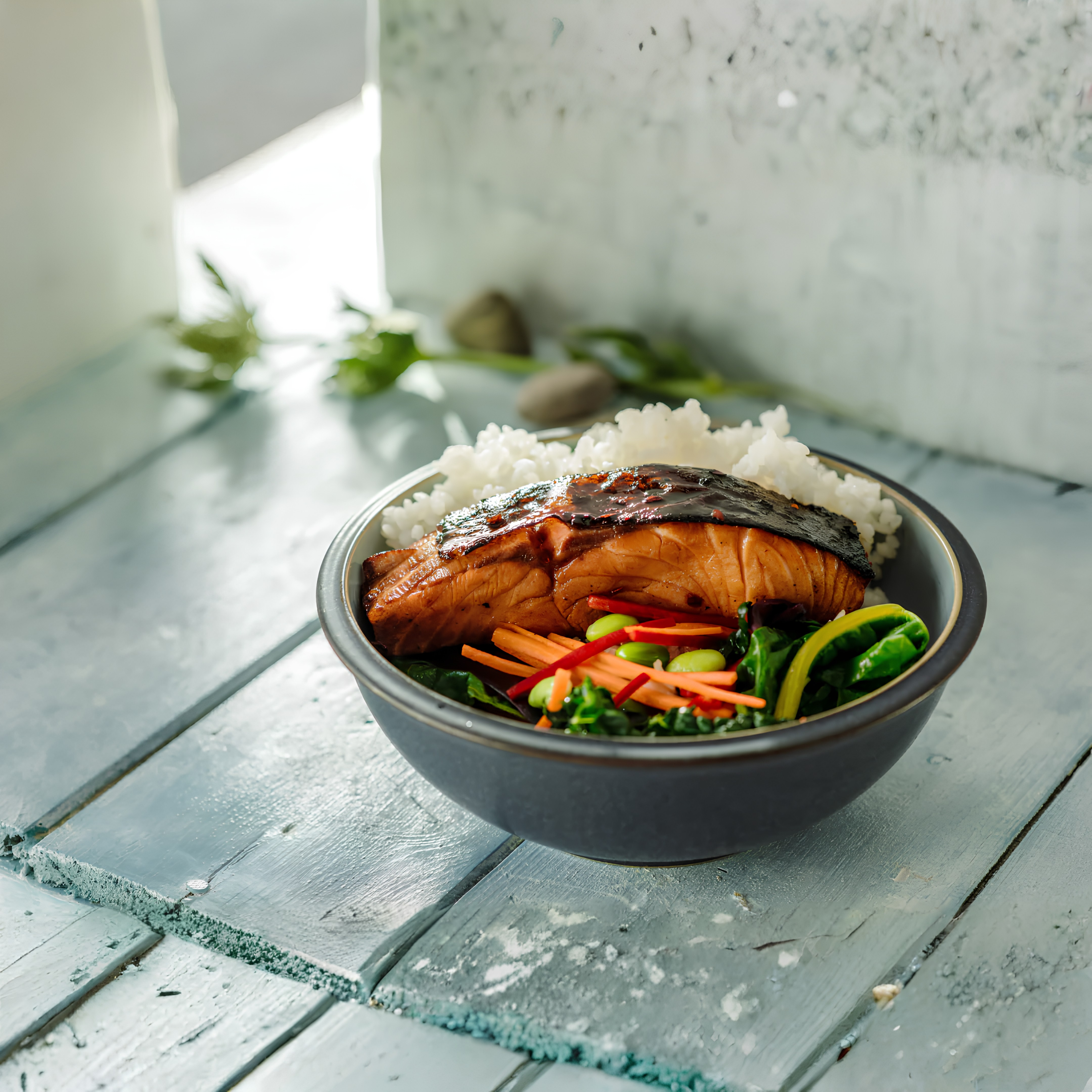 Teriyaki Lemon Pepper Salmon Bowl